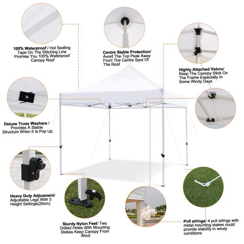  Leader Accessories 10 x 10 Pop Up Canopy Tent Instant Shelter Portable Folding Canopies Straight Leg with Wheeled Carry Bag, Silver