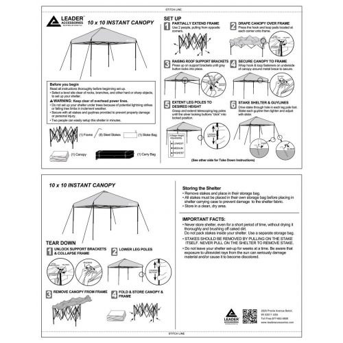  Leader Accessories 10 x 10 Pop Up Canopy Tent Instant Shelter Portable Folding Canopies Straight Leg with Wheeled Carry Bag, Silver