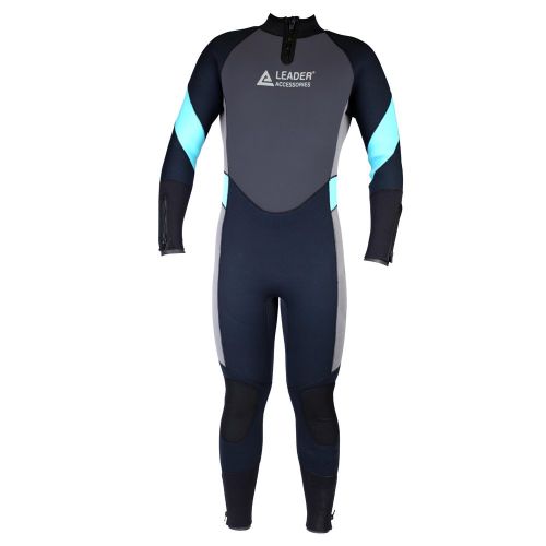  Leader Accessories Mens 5mm Black/Aqua Blue/Gray Wetsuit for Scuba Diving Fullsuit Jumpsuit