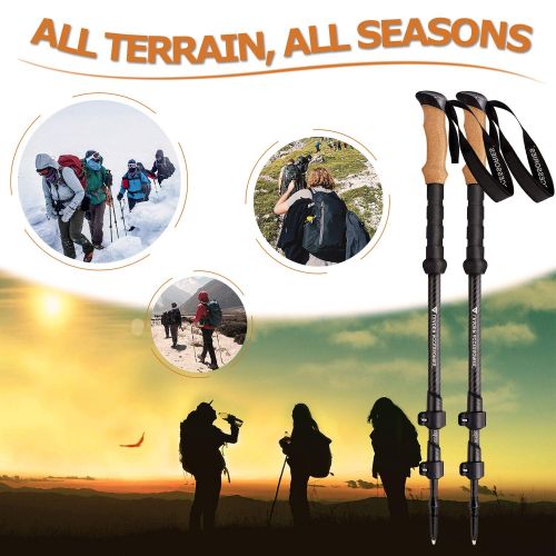  Leader Accessories Adjustable Lightweight Carbon Fiber Hiking/Walking/Trekking Poles with Ergo Cork & Quick Locks (Up to 53) for Exploration, Backpacking, Climbing, Camping