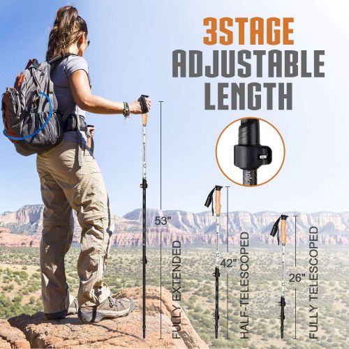  Leader Accessories Adjustable Lightweight Carbon Fiber Hiking/Walking/Trekking Poles with Ergo Cork & Quick Locks (Up to 53) for Exploration, Backpacking, Climbing, Camping