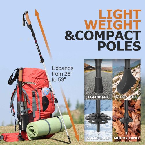  Leader Accessories Adjustable Lightweight Carbon Fiber Hiking/Walking/Trekking Poles with Ergo Cork & Quick Locks (Up to 53) for Exploration, Backpacking, Climbing, Camping