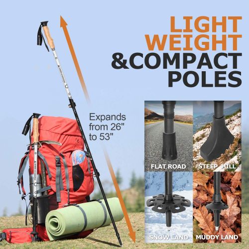  Leader Accessories Adjustable Lightweight Carbon Fiber Hiking/Walking/Trekking Poles with Ergo Cork & Quick Locks (Up to 53) for Exploration, Backpacking, Climbing, Camping