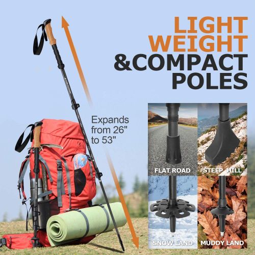  Leader Accessories Adjustable Lightweight Carbon Fiber Hiking/Walking/Trekking Poles with Ergo Cork & Quick Locks (Up to 53) for Exploration, Backpacking, Climbing, Camping