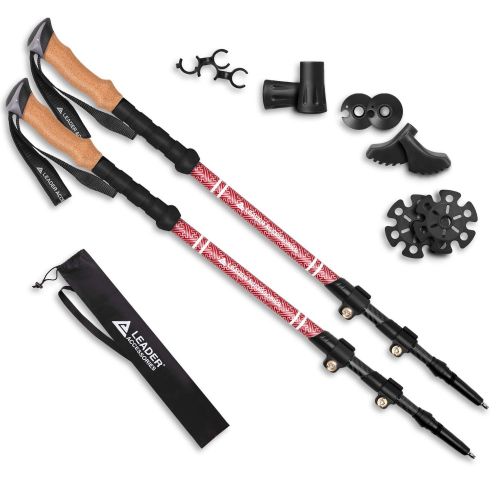  Leader Accessories Adjustable Lightweight Carbon Fiber Hiking/Walking/Trekking Poles with Ergo Cork & Quick Locks (Up to 53) for Exploration, Backpacking, Climbing, Camping