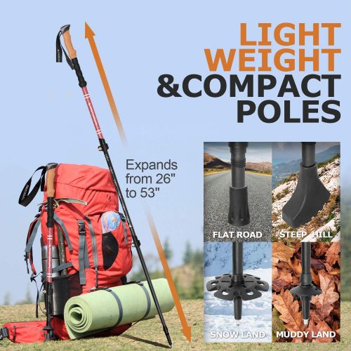  Leader Accessories Adjustable Lightweight Carbon Fiber Hiking/Walking/Trekking Poles with Ergo Cork & Quick Locks (Up to 53) for Exploration, Backpacking, Climbing, Camping