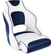 Leader Accessories Two Tone Captains Bucket Seat Boat Seat Premium Sports Flip Up Boat Seat(White/Blue,Blue Piping)