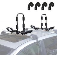 Leader Accessories 2 in 1 Folding Kayak Rack J Bar Car Roof Rack for Canoe Surf Board SUP On Roof Top Mount on SUV, Car and Truck Crossbar with 4 pcs Tie Down Straps