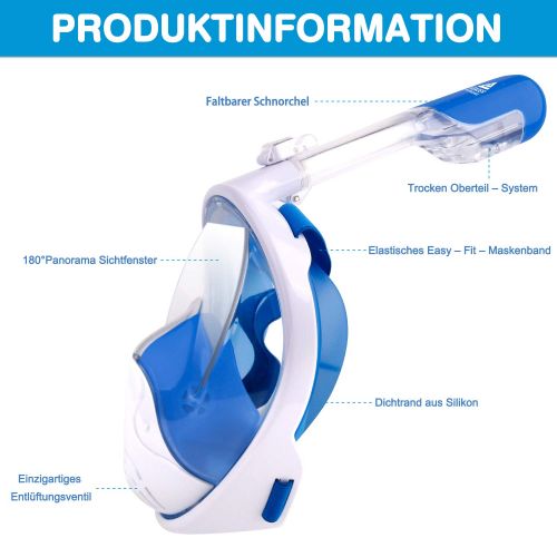  Leader AccessoriesSchnorchelmaske leichtes Atmen Vollgesichtsmaske 180° Sichtfeld Tauchmaske Antibeschlagschutz und weiche Gesichtsdichtung Vollmaske