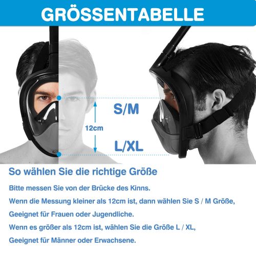  Leader AccessoriesSchnorchelmaske leichtes Atmen Vollgesichtsmaske 180° Sichtfeld Tauchmaske Antibeschlagschutz und weiche Gesichtsdichtung Vollmaske