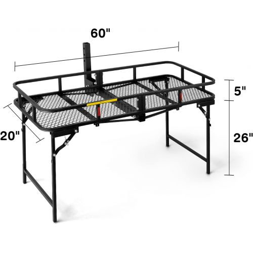  Leader Accessories Hitch Mount Cargo Basket Folding Cargo Carrier Luggage Basket 60 L x 24 W x 6 H with 500 LB Capacity Fits 2 Receiver