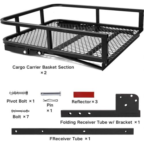  Leader Accessories Hitch Mount Cargo Basket Folding Cargo Carrier Luggage Basket 60 L x 24 W x 6 H with 500 LB Capacity Fits 2 Receiver