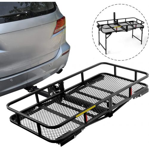  Leader Accessories Hitch Mount Cargo Basket Folding Cargo Carrier Luggage Basket 60 L x 24 W x 6 H with 500 LB Capacity Fits 2 Receiver