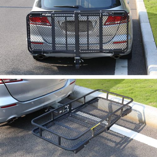  Leader Accessories Hitch Mount Cargo Basket Folding Cargo Carrier Luggage Basket 60 L x 24 W x 6 H with 500 LB Capacity Fits 2 Receiver