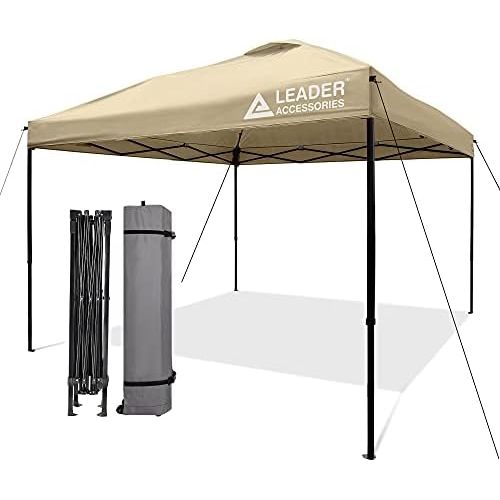  Leader Accessories Pop Up Canopy Tent 10x10 Canopy Instant Canopy Straight Leg Shelter with Wheeled Carry Bag, Beige