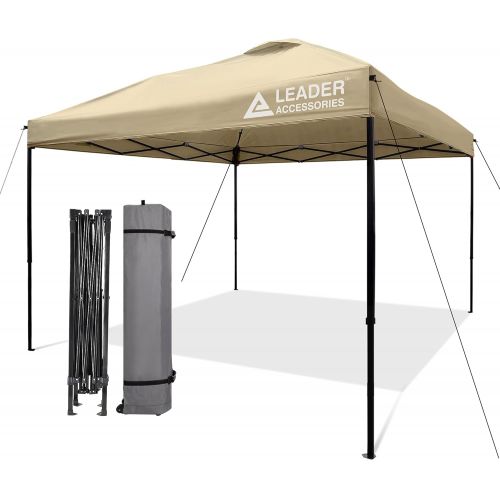  Leader Accessories Pop Up Canopy Tent 10x10 Canopy Instant Canopy Straight Leg Shelter with Wheeled Carry Bag, Beige