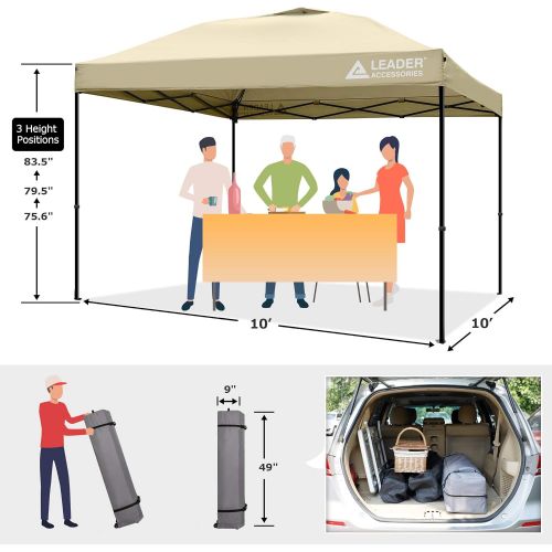  Leader Accessories Pop Up Canopy Tent 10x10 Canopy Instant Canopy Straight Leg Shelter with Wheeled Carry Bag, Beige