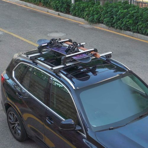  Leader Accessories Car Ski Snowboard Roof Racks, 2 PCS Universal Ski Roof Rack Carriers Snowboard Top Holder, Lockable Fit Most Vehicles Equipped Cross Bars - Deluxe