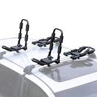 Leader Accessories Folding Kayak Rack 4 PCS/Set J Bar Car Roof Rack for Canoe Surf Board SUP On Roof Top Mount On SUV, Car and Truck Crossbar with 4 pcs Tie Down Straps