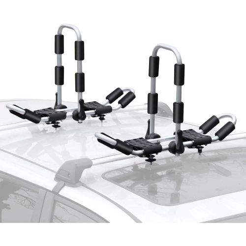  Leader Accessories 2 in 1 Aluminum Folding Kayak Rack J Bar Car Roof Rack for Canoe Surf Board SUP On Roof Top Mount On SUV, Car and Truck Crossbar with 4 pcs Tie Down Straps