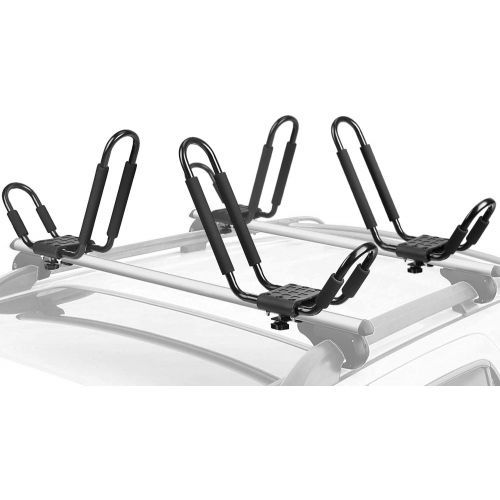  Leader Accessories Kayak Rack 2 Pair J Bar for Canoe Surf Board SUP On Roof Top Mount Crossbar with 4 pcs Tie Down Straps