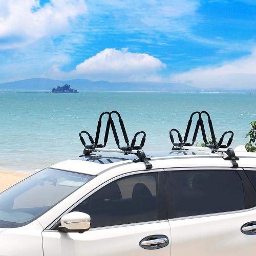  Leader Accessories Kayak Rack 2 Pair J Bar for Canoe Surf Board SUP On Roof Top Mount Crossbar with 4 pcs Tie Down Straps