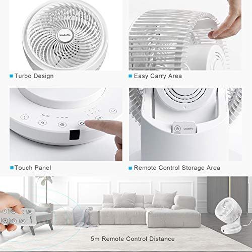  [아마존베스트]LeaderPro DC Motor Fan with Remote Control 7.4 m/s Turbo and 25 dB Fan Quiet Air Flow Table Fan, Touch Screen, Diameter 27 cm, 8 Wind Strengths, 4 Blades, 35 W, White EU Plug