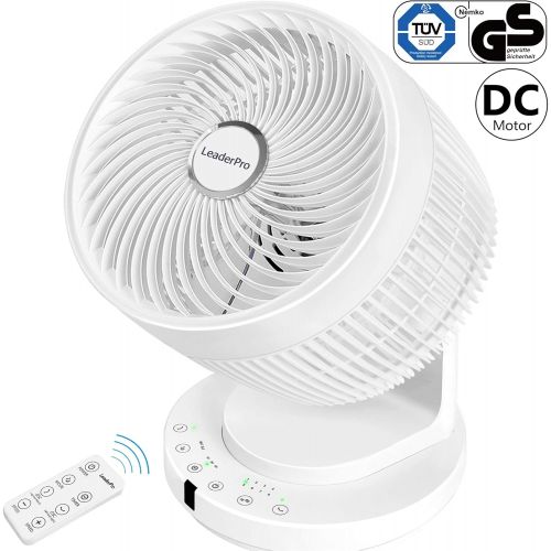  [아마존베스트]LeaderPro DC Motor Fan with Remote Control 7.4 m/s Turbo and 25 dB Fan Quiet Air Flow Table Fan, Touch Screen, Diameter 27 cm, 8 Wind Strengths, 4 Blades, 35 W, White EU Plug