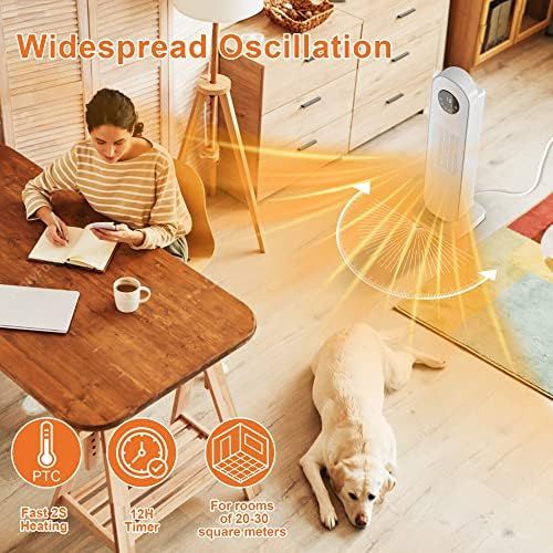  LeaderPro 24 Electric Tower Space Heater with Remote, 1500W Thermostat 12H Timer Ceramic Tip-over & Overheat Protection Oscillation Heaters Portable for Bedroom Indoor Home Office