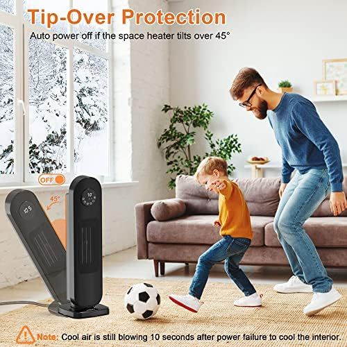  LeaderPro 24 Electric Tower Space Heater with Remote, 1500W Thermostat 12H Timer Ceramic Tip-over & Overheat Protection Oscillation Heaters Portable for Bedroom Indoor Home Office