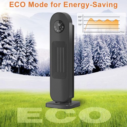  LeaderPro 24 Electric Tower Space Heater with Remote, 1500W Thermostat 12H Timer Ceramic Tip-over & Overheat Protection Oscillation Heaters Portable for Bedroom Indoor Home Office