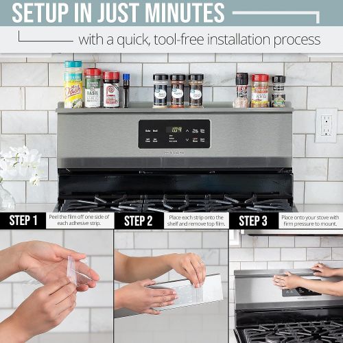  Leading Concepts Stove Top Shelf & Spice Rack w/ spill preventing lip Kitchen Shelf Food Grade Stainless Steel Easy Install no Tools Required Fits Standard 30 inch Stove width