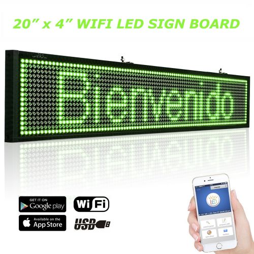  Leadleds 20 x 4 Inches Green Scrolling Message Display Board, WiFi and USB Programmable by Smartphone and Tablet PC for Office Notice, Car Windows, Business Store Advertising