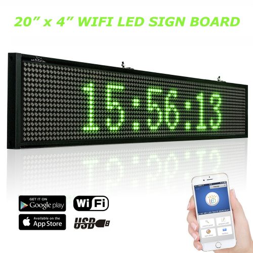  Leadleds 20 x 4 Inches Green Scrolling Message Display Board, WiFi and USB Programmable by Smartphone and Tablet PC for Office Notice, Car Windows, Business Store Advertising