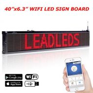 Leadleds 40x6.3 Inches Wifi Scrolling LED Sign Red Message Display Board with Temperature Display, Storefront LED Sign Board for Business, Free App Working with Smartphone and Tabl