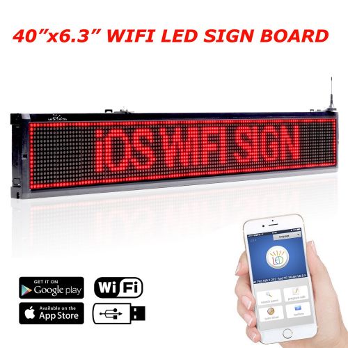  Leadleds 40x6.3 Inches Wifi Scrolling LED Sign Red Message Display Board with Temperature Display, Storefront LED Sign Board for Business, Free App Working with Smartphone and Tabl