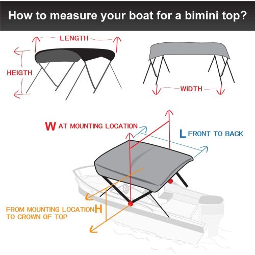  [아마존베스트]Leadpro 10 Optional Colors 13 Different Sizes 3-4 Bow Bimini Top Boat Cover with 4 Straps, Mounting Hardwares & Storage Boot