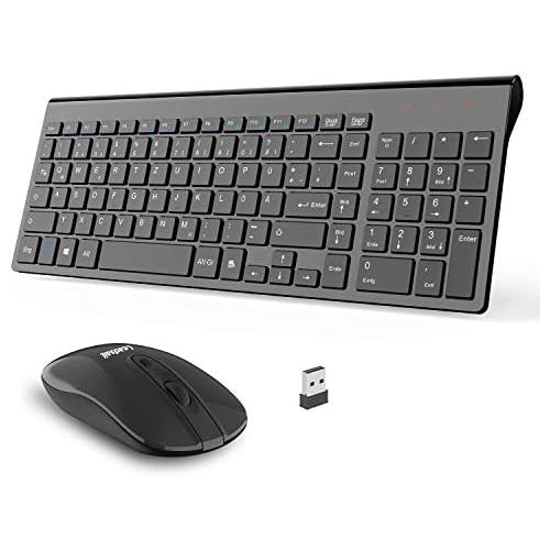  [아마존베스트]LeadsaiL Wireless Keyboard Mouse Set, 2.4G Quiet Wireless Mouse and Slim Keyboard Combo (QWERTZ, German Layout) with 2 in 1 USB Nano Receiver for PC, Desktop, Notebook, Laptop, Win