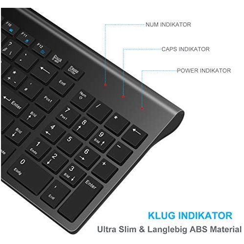  [아마존베스트]LeadsaiL Wireless Keyboard Mouse Set, 2.4G Quiet Wireless Mouse and Slim Keyboard Combo (QWERTZ, German Layout) with 2 in 1 USB Nano Receiver for PC, Desktop, Notebook, Laptop, Win