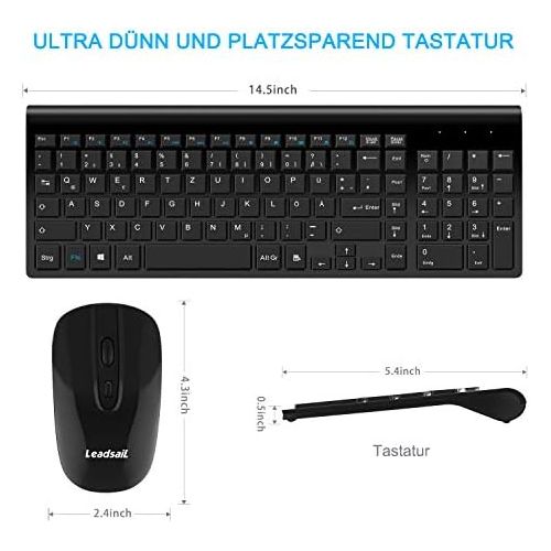  [아마존베스트]LeadsaiL Wireless Keyboard Mouse Set, 2.4G Quiet Wireless Mouse and Slim Keyboard Combo (QWERTZ, German Layout) with 2 in 1 USB Nano Receiver for PC, Desktop, Notebook, Laptop, Win