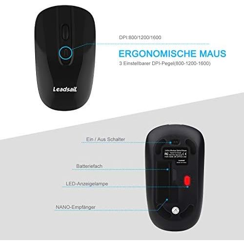  [아마존베스트]LeadsaiL Wireless Keyboard Mouse Set, 2.4G Quiet Wireless Mouse and Slim Keyboard Combo (QWERTZ, German Layout) with 2 in 1 USB Nano Receiver for PC, Desktop, Notebook, Laptop, Win