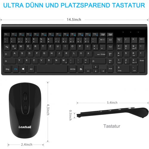  [아마존베스트]LeadsaiL Wireless Keyboard Mouse Set, 2.4G Quiet Wireless Mouse and Slim Keyboard Combo (QWERTZ, German Layout) with 2 in 1 USB Nano Receiver for PC, Desktop, Notebook, Laptop, Win