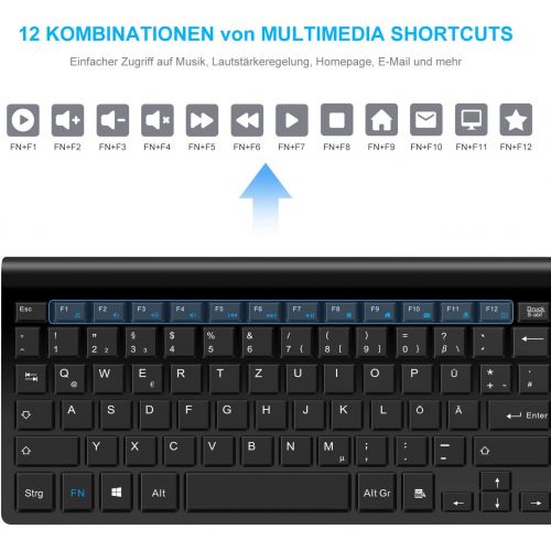  [아마존베스트]LeadsaiL Wireless Keyboard Mouse Set, 2.4G Quiet Wireless Mouse and Slim Keyboard Combo (QWERTZ, German Layout) with 2 in 1 USB Nano Receiver for PC, Desktop, Notebook, Laptop, Win
