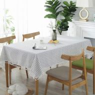 Leadtimes Checkered Tassel Tablecloth Rectangular Solid Cotton Linen Plaid Table Cover Waterproof Picnic for Kitchen Dinning Tabletop Decoration (White,55 x 79)
