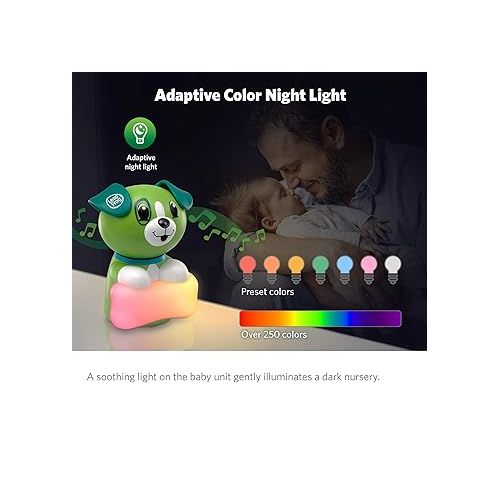  LeapFrog Scout LF2911 1080p WiFi Remote Access Baby Monitor. 360 Degree Pan & Tilt Camera, Color Night Light, Soothing Sounds, 2-Way Audio Talk, Temperature & Humidity Sensor, Night Vision