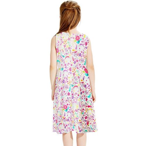  Leapparel Girls Dresses Floral Printed Sleeveless Sundress Casual Round Neck Frock for 4-13 Years