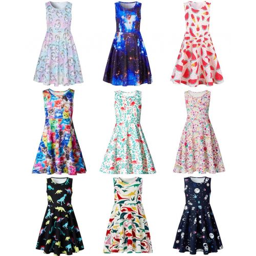  Leapparel Girls Dresses Floral Printed Sleeveless Sundress Casual Round Neck Frock for 4-13 Years
