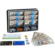 Learn & Climb Play Money Set for Kids  Realistic Dollar Bills, Coins, Credit & Debit Cards & Checkbook. Add-on for Pretend Play Cash Register