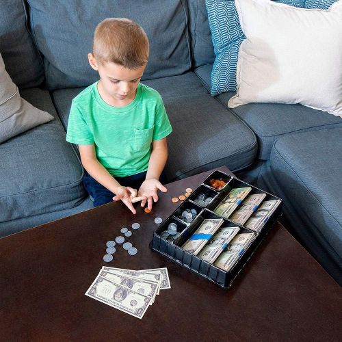  Learn & Climb Play Money Set for Kids  Realistic Dollar Bills, Coins, Credit & Debit Cards & Checkbook. Add-on for Pretend Play Cash Register