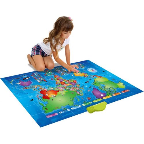  [아마존베스트]Kids Interactive Talking World Map Touch Activated Geography for Kids, Push-to-Talk Map Learn Over 1000 Facts and Quizzes About 92 Countries World Map Puzzle Game, Fun & Educationa